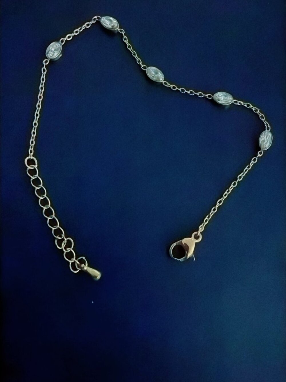 Gold Tone Bezel Set Oval CZ Crystal Station Chain Bracelet 20 cm Adjustable